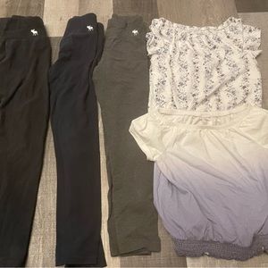 Sz. 7/8. Abercrombie Kids. 3 leggings and 2 shirts.